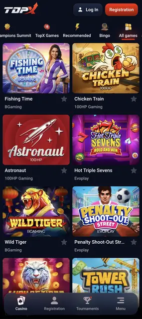 Catálogo completo de juegos en TopX desde el celular
